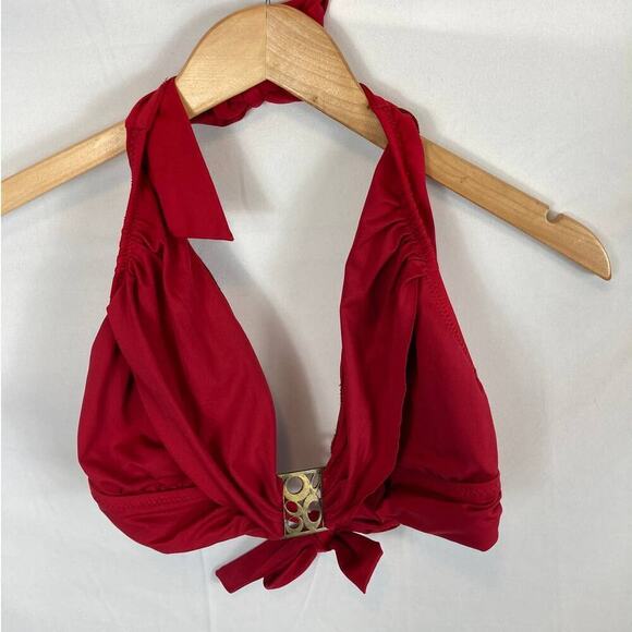 BECCA by Rebecca Virtue Red Halter Swim Top Size D - Picture 1 of 6